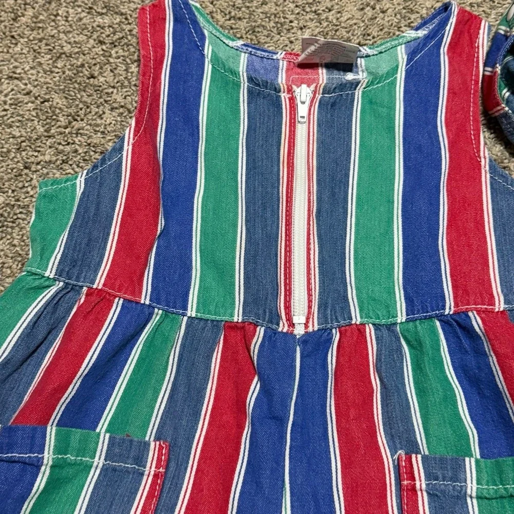Vintage color Block Kids 4T Striped Shortall Romper Matching Hat Made Canada